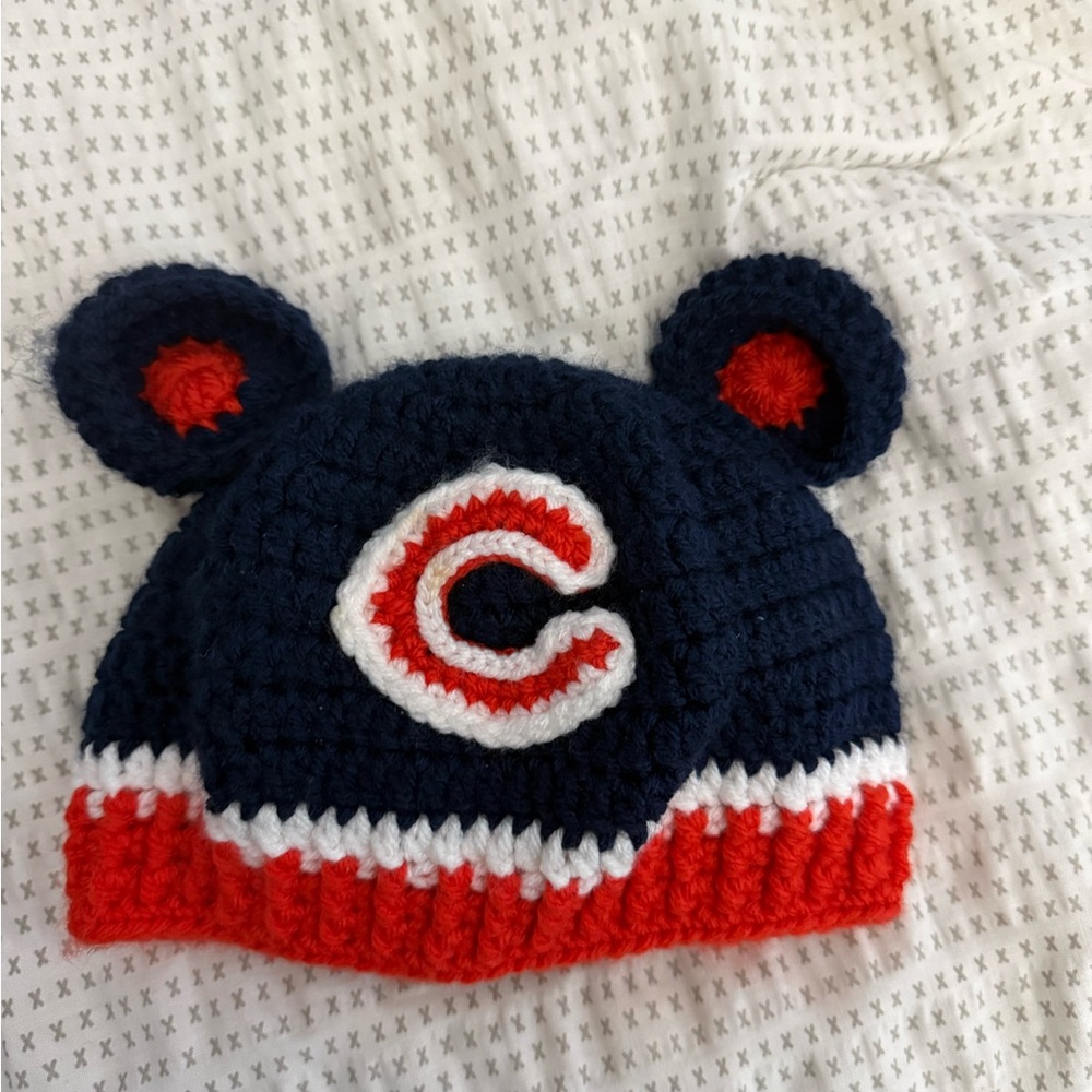 Chicago Bears Navy and Orange Crochet Bear Ear Hat